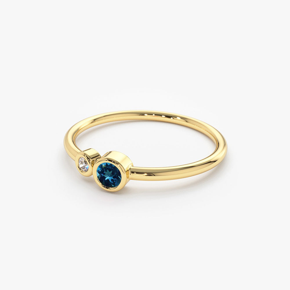 OBFJ1773 - 14K Gold Bezel Setting London Blue Topaz and Diamond Ring 6