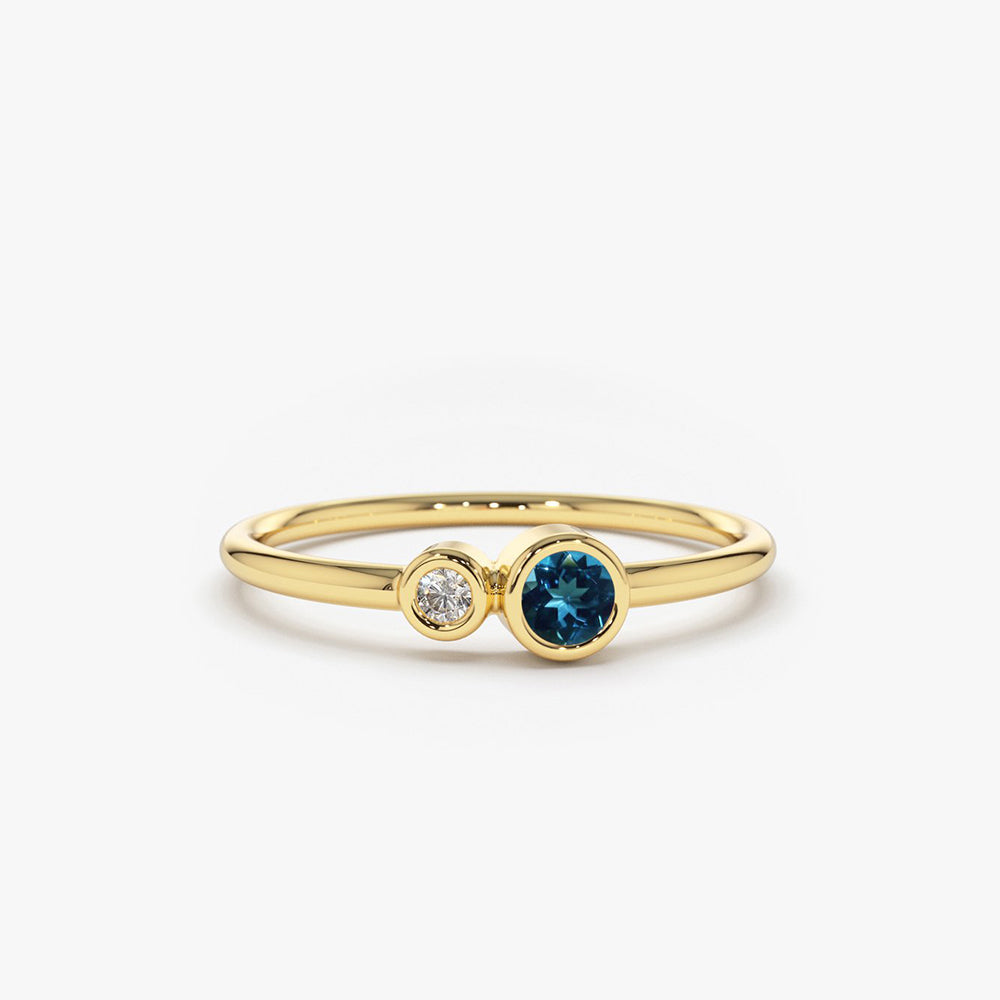OBFJ1773 - 14K Gold Bezel Setting London Blue Topaz and Diamond Ring 1
