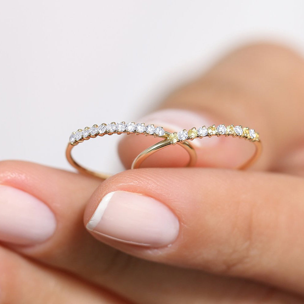 OBFJ1777 - 14K Gold 11 Stone Petite Diamond Wedding Band 5