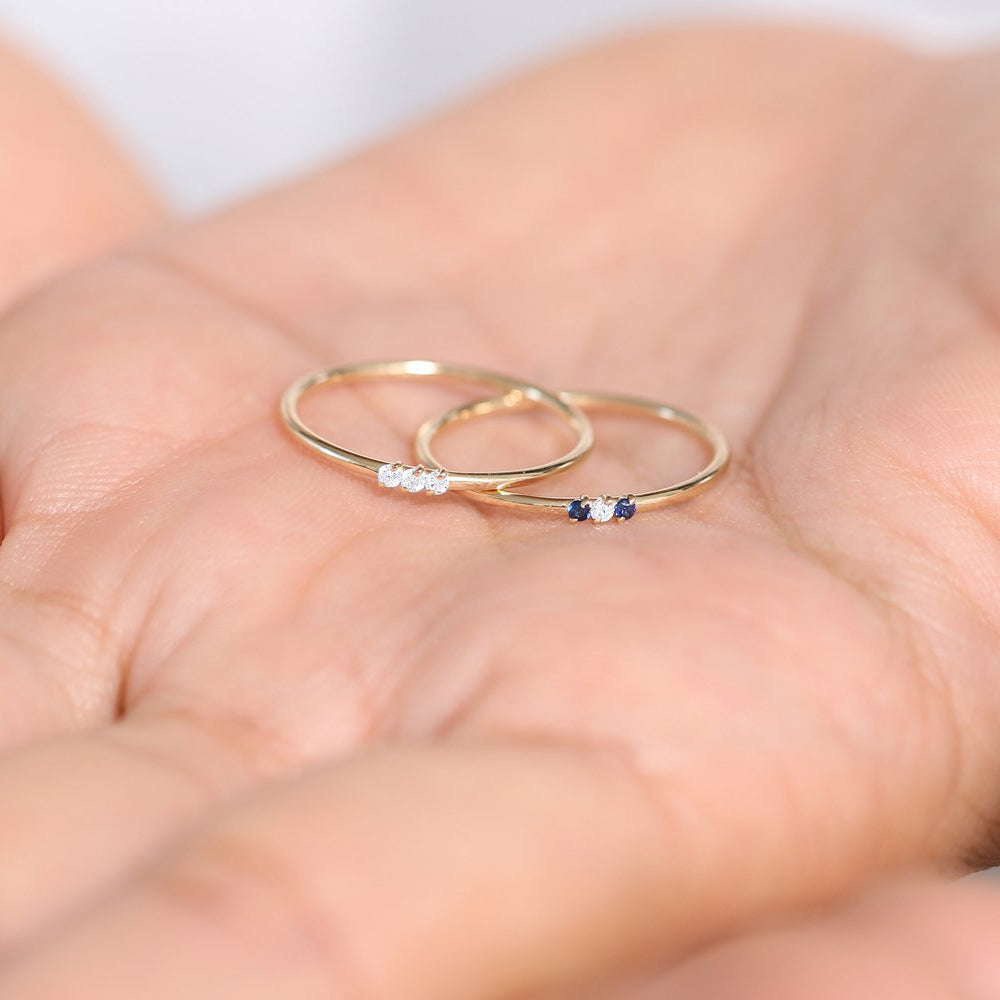 OBFJ1778 - 14K Gold Minimal Sapphire and Diamond Ring 5
