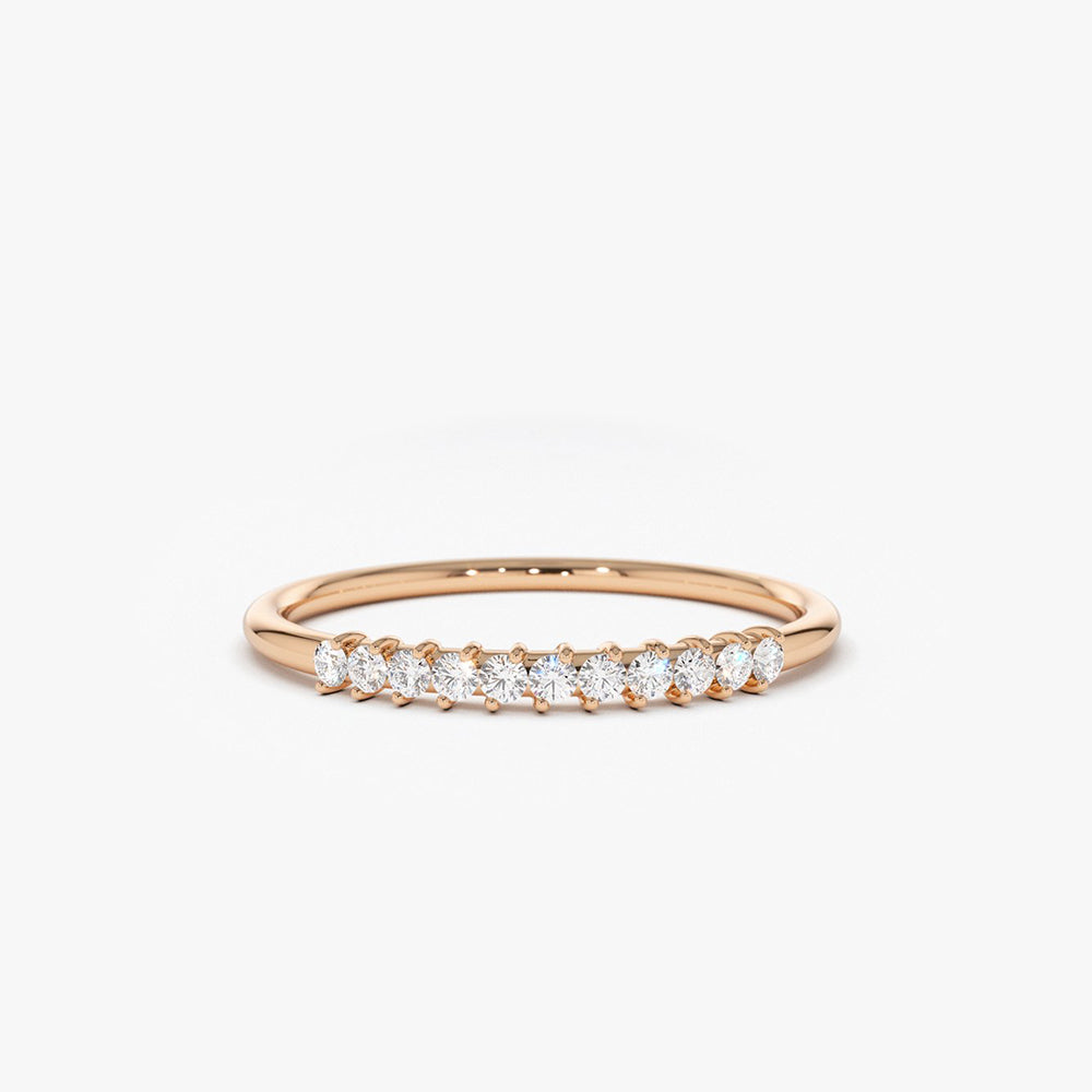 OBFJ0237 - 14K Rose Gold 11 Stone Petite Diamond Wedding Band 1