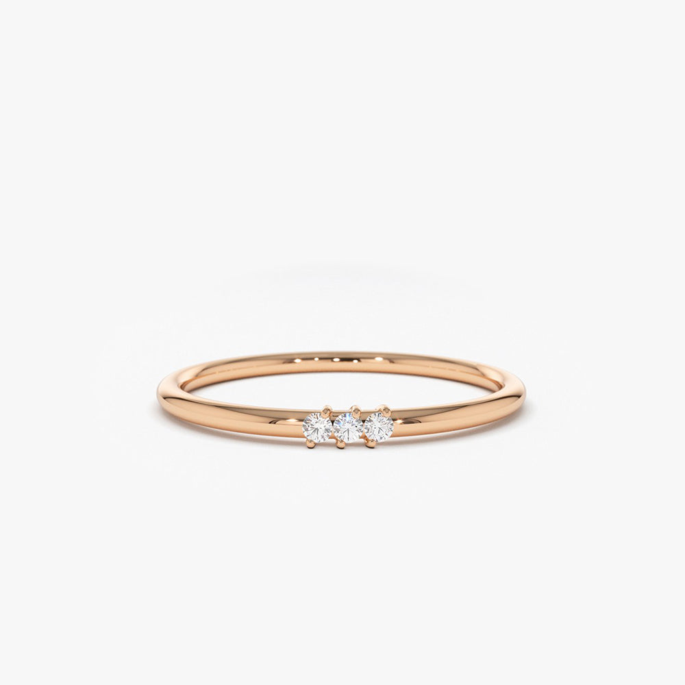 OBFJ0236 - 14K Rose Gold 3 Stone Minimalist Diamond Ring 1