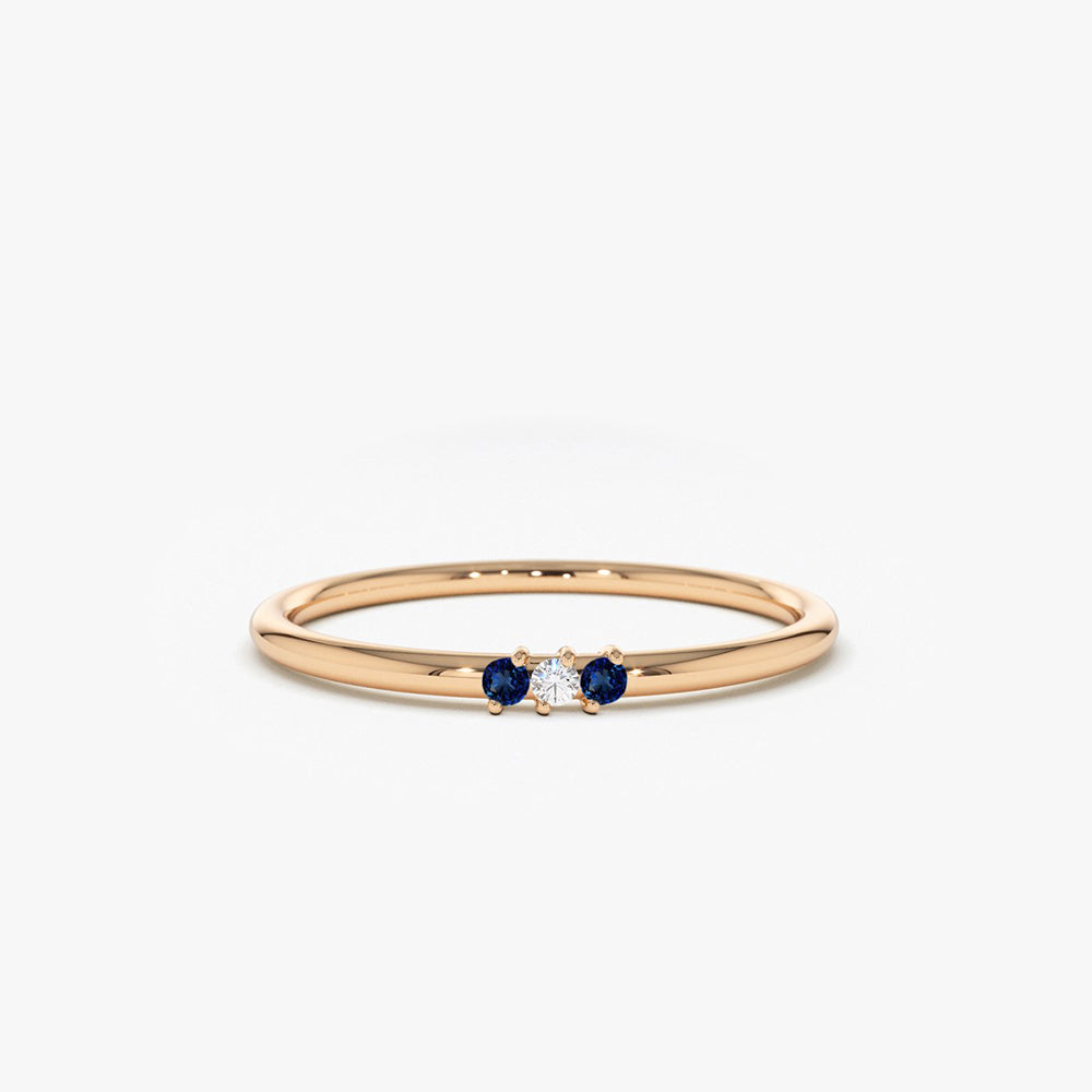 OBFJ1778 - 14K Gold Minimal Sapphire and Diamond Ring 6
