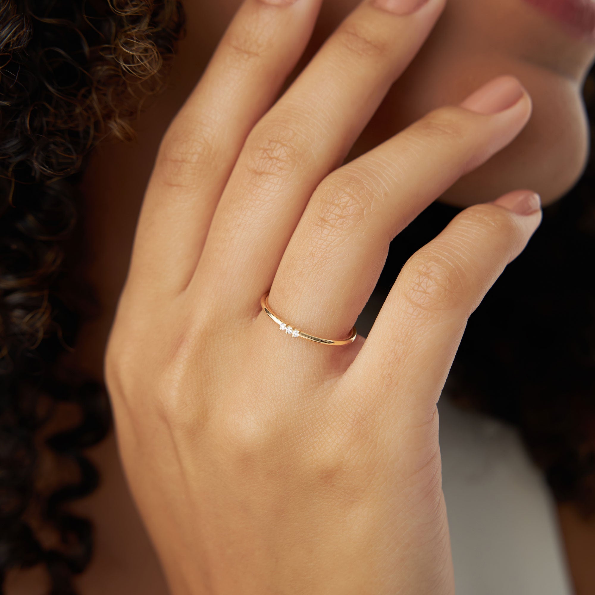 OBFJ0236 - 14K Rose Gold 3 Stone Minimalist Diamond Ring 4