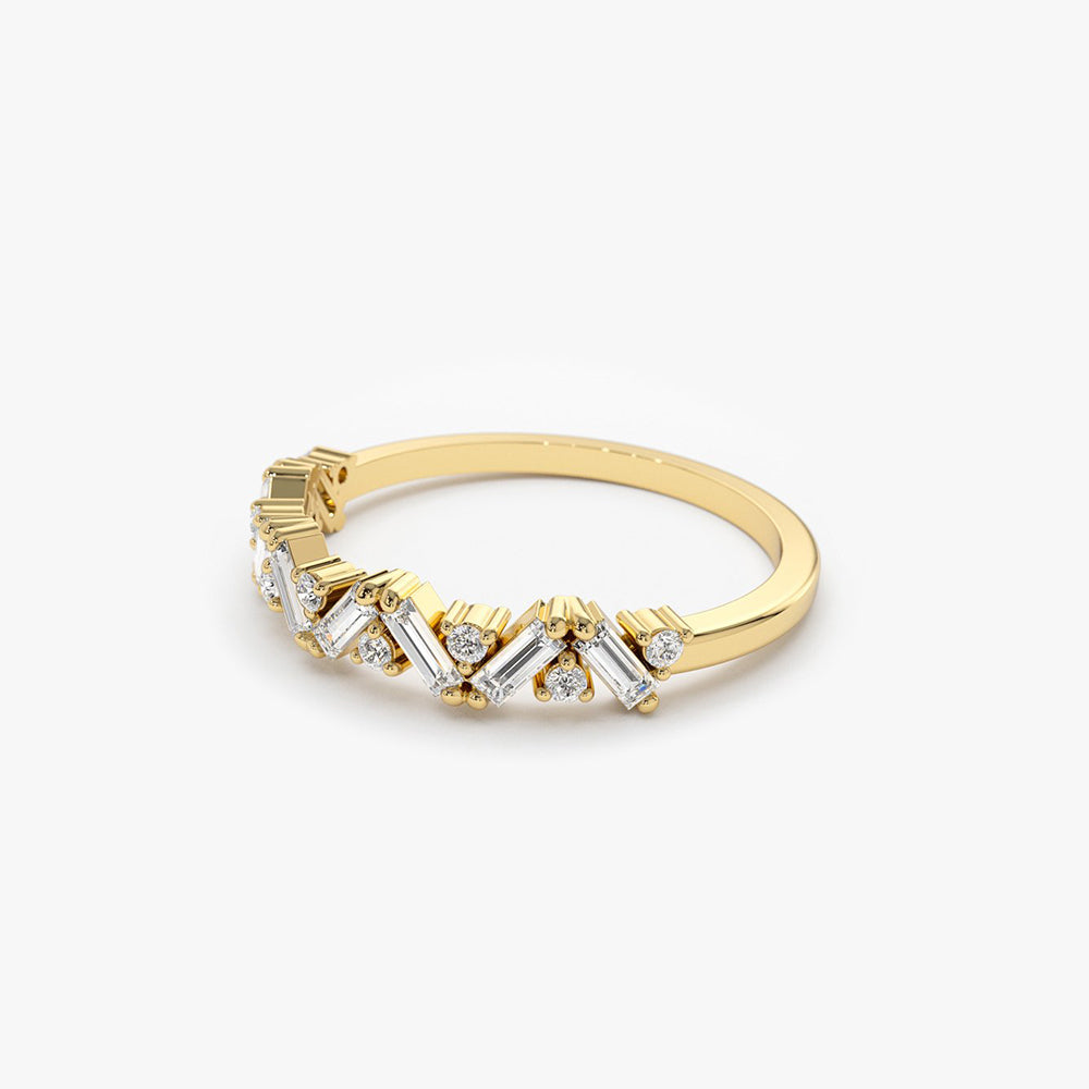 OBFJ1781 - 14K Gold Slanted Baguette and Round Diamond Ring 8