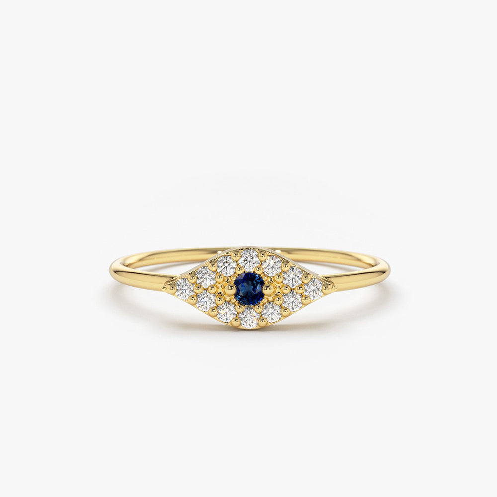OBFJ1790 - 14K Gold Diamond and Sapphire Evil Eye Ring 1