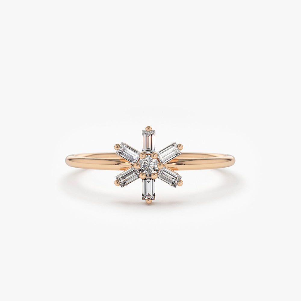 OBFJ1822 - 14K Baguette Diamond Flower Ring 4
