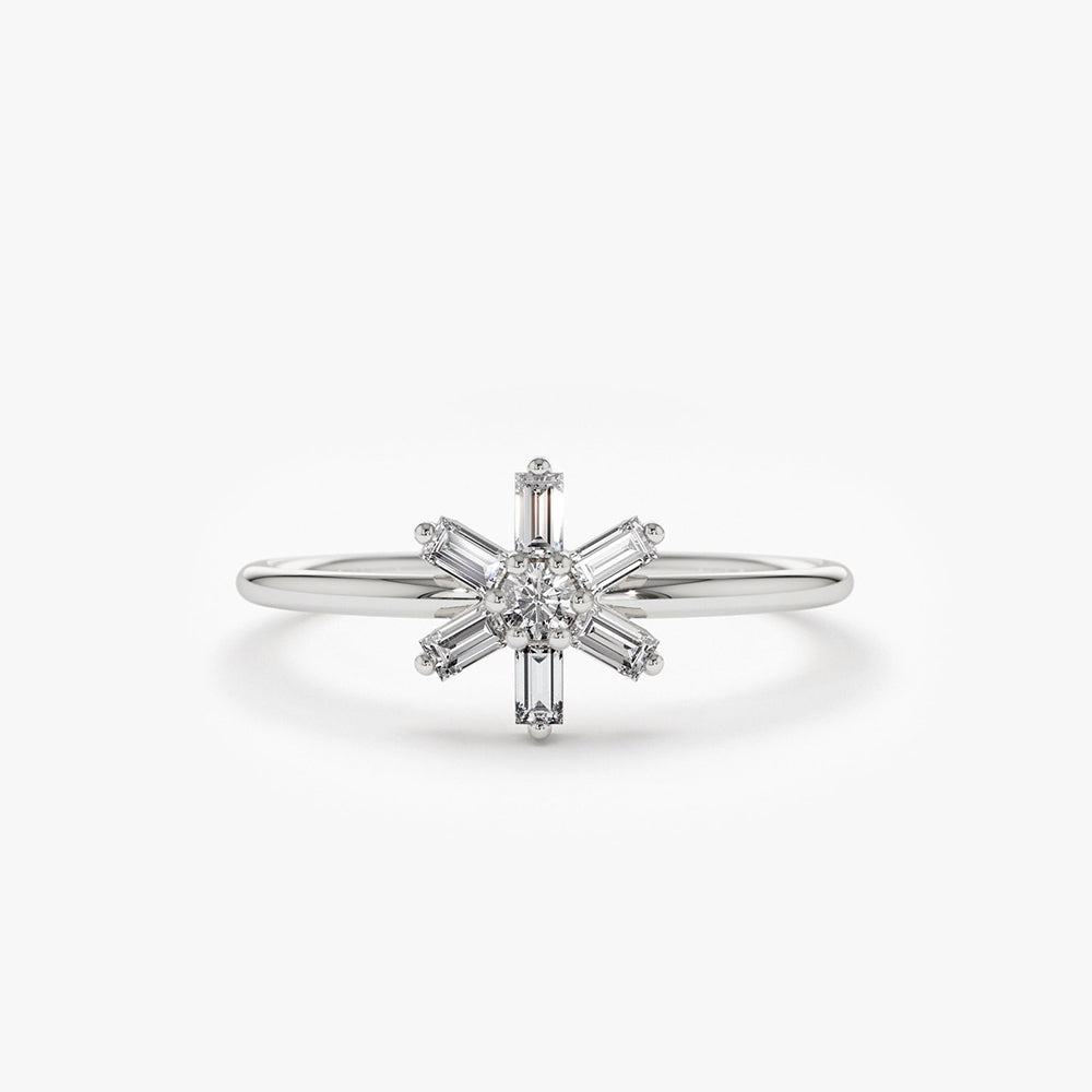 OBFJ1822 - 14K Baguette Diamond Flower Ring 5