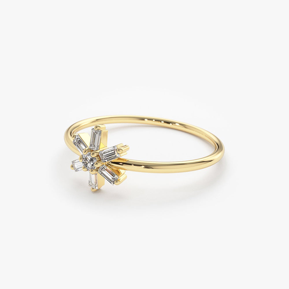 OBFJ1822 - 14K Baguette Diamond Flower Ring 6