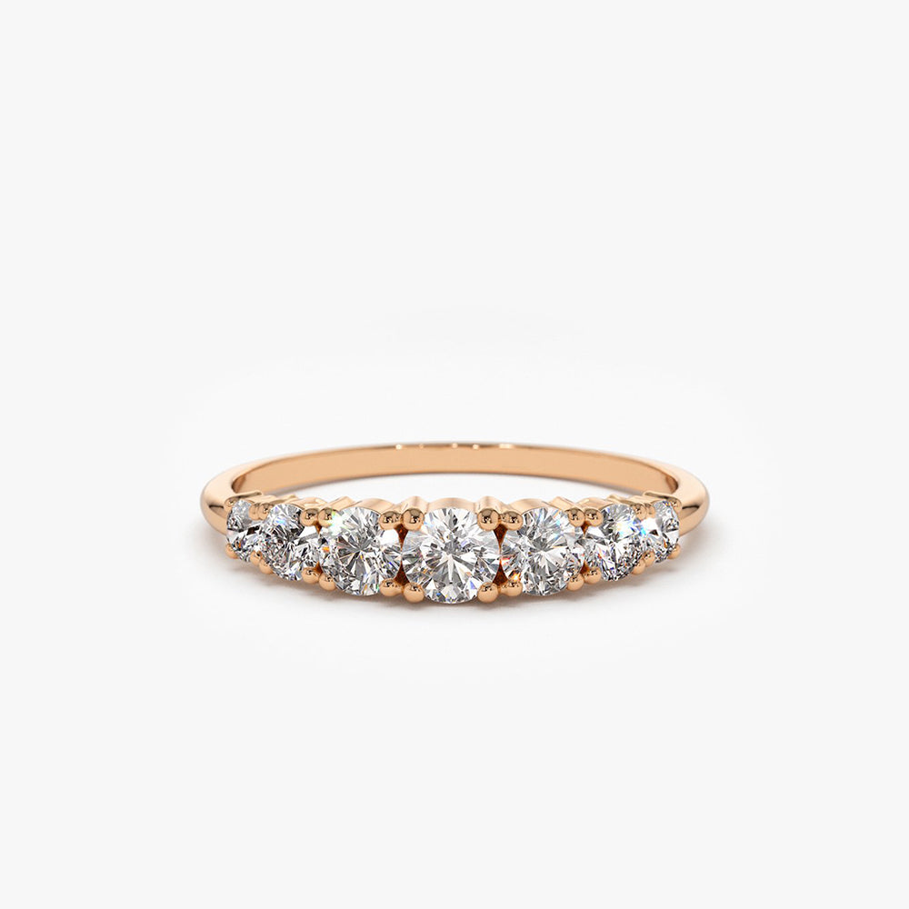 OBFJ1803 - 14K Gold 7 Stone Diamond Graduated Wedding Ring 4