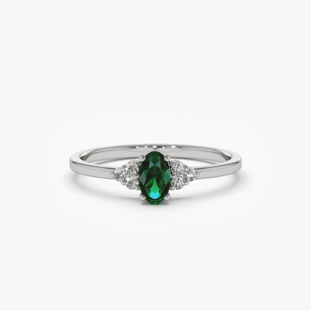 OBFJ1851 - 14K Oval Emerald and Diamond Ring 6
