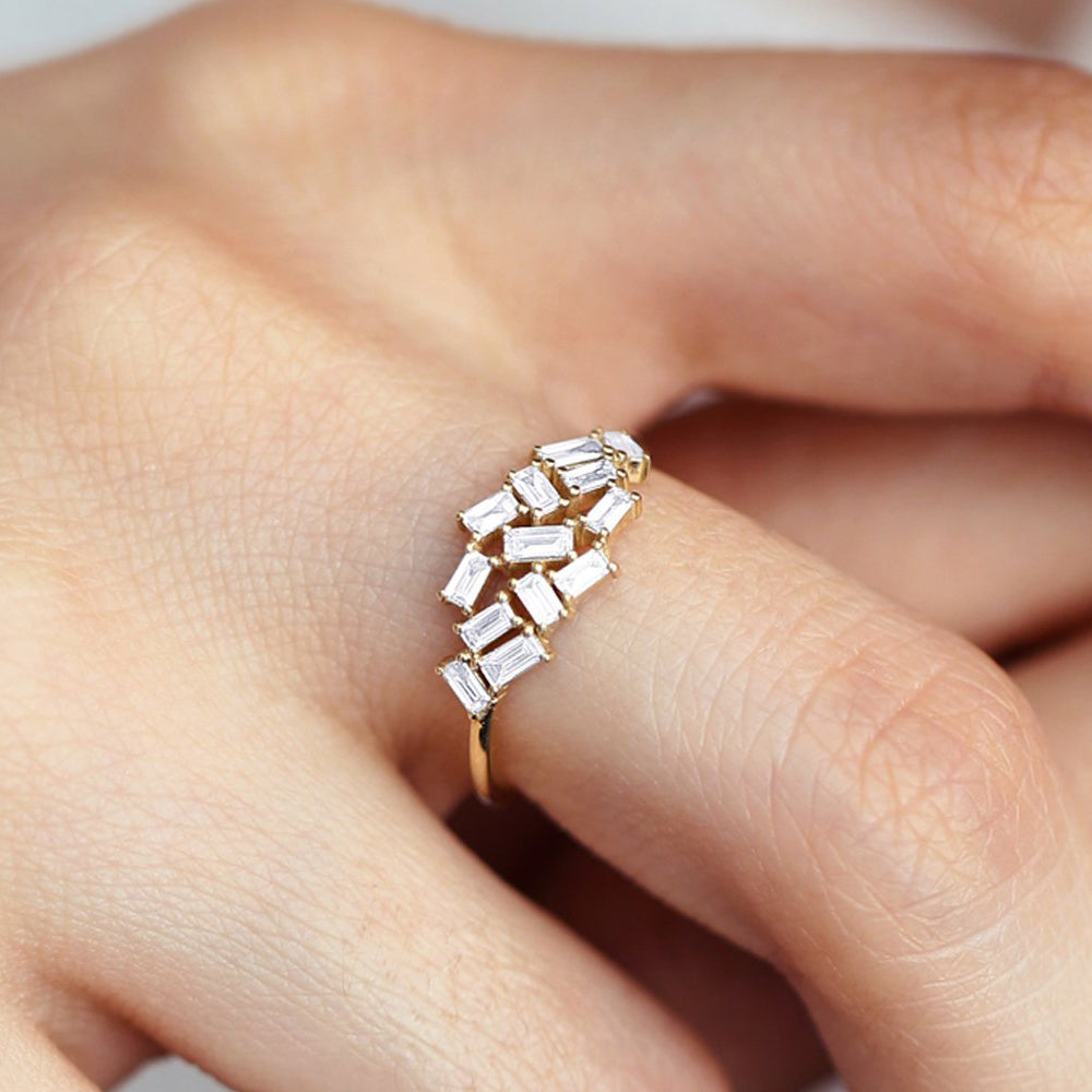 OBFJ1782 - 14k Baguette Diamond Cluster Ring 2