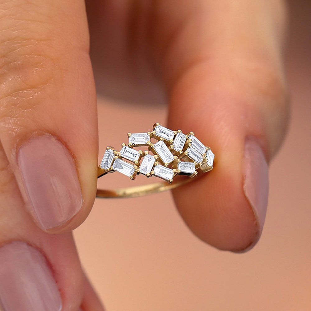 OBFJ1782 - 14k Baguette Diamond Cluster Ring 6