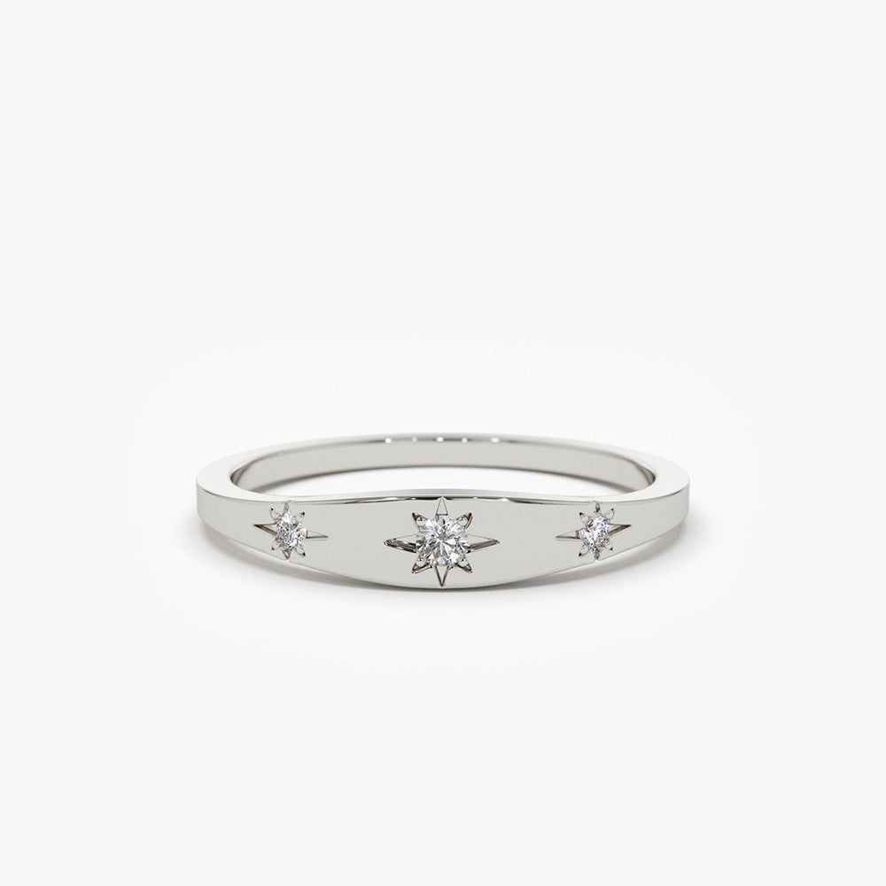 OBFJ1878 - 14K Gold Star Setting 3 Diamond Stacking Ring 8
