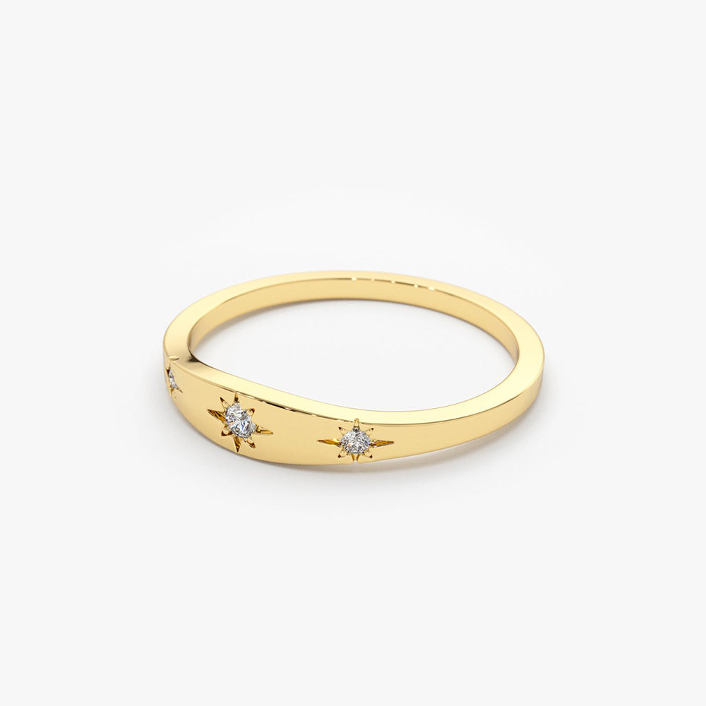 OBFJ1878 - 14K Gold Star Setting 3 Diamond Stacking Ring 9
