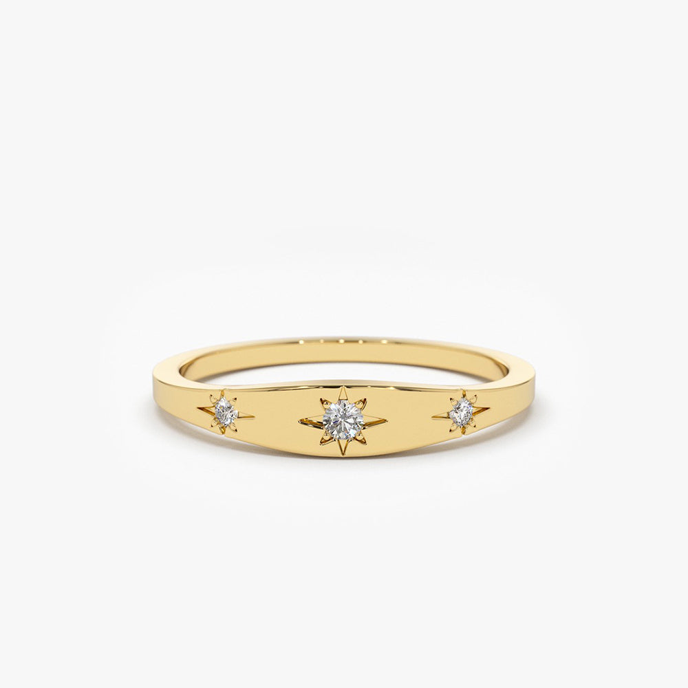 OBFJ1878 - 14K Gold Star Setting 3 Diamond Stacking Ring 1