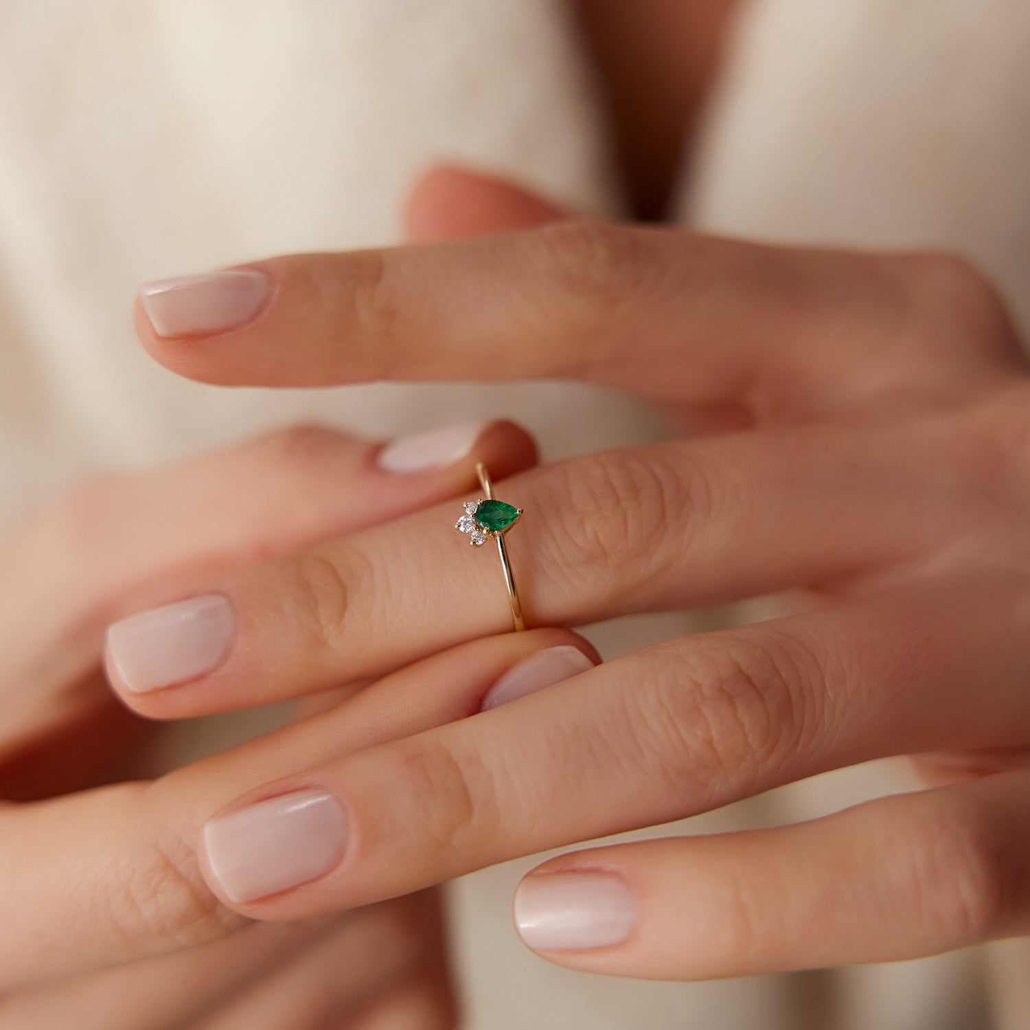 OBFJ1826 - 14k Mini Emerald and Diamond Ring 6