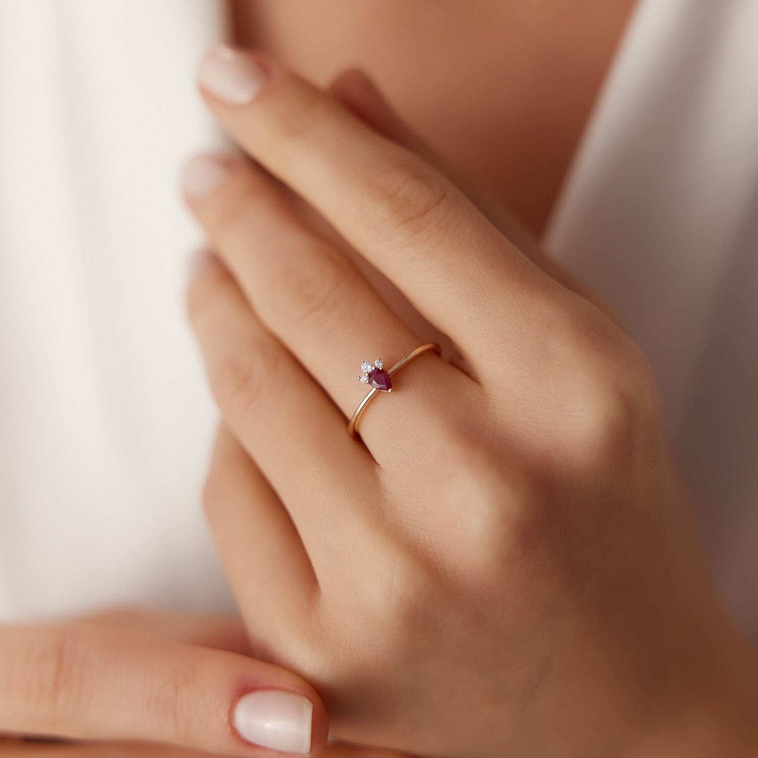 OBFJ1828 - 14k Mini Ruby and Diamond Ring 2