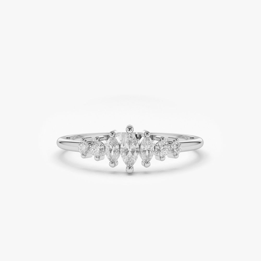 OBFJ1809 - 14k Marquise & Round Diamond Anniversary Band 7