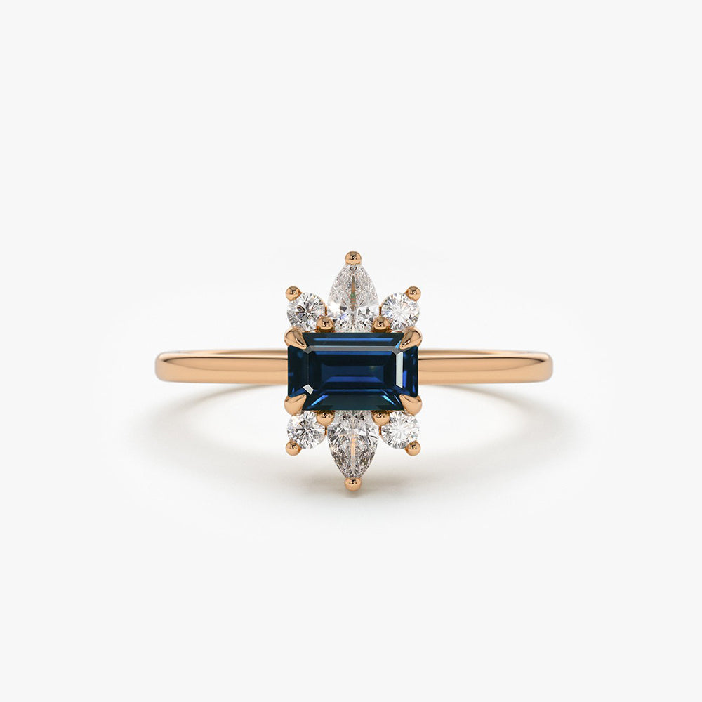 OBFJ1860 - 14K Octagon Sapphire and Diamond Ring 5