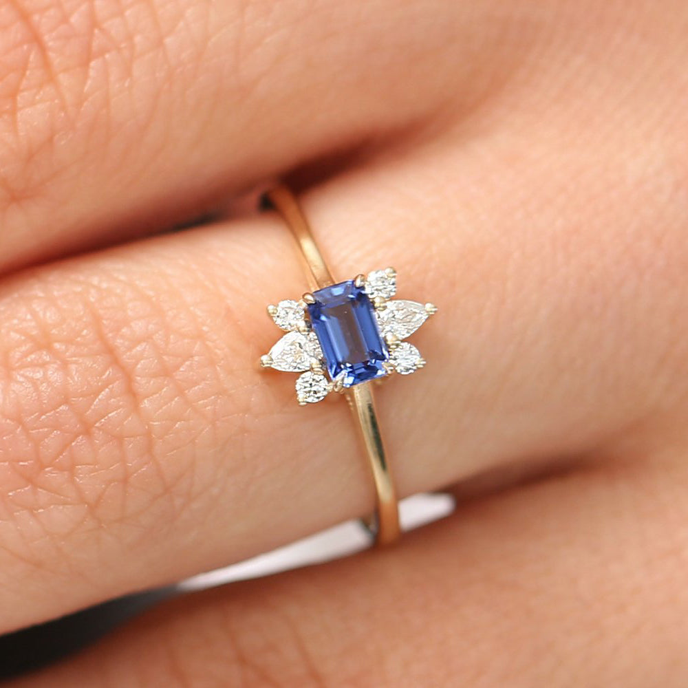 OBFJ1860 - 14K Octagon Sapphire and Diamond Ring 2