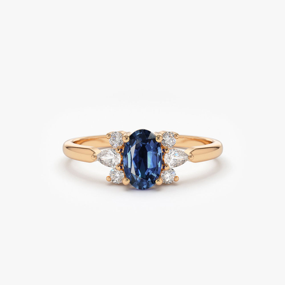 OBFJ1861 - 14k Oval Cut Genuine Sapphire Diamond Ring 4