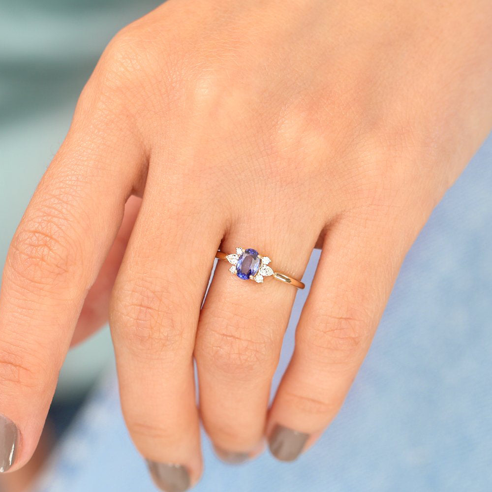 OBFJ1861 - 14k Oval Cut Genuine Sapphire Diamond Ring 3