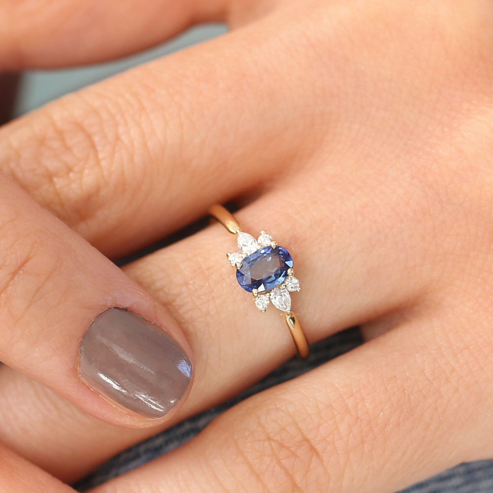 OBFJ1861 - 14k Oval Cut Genuine Sapphire Diamond Ring 2