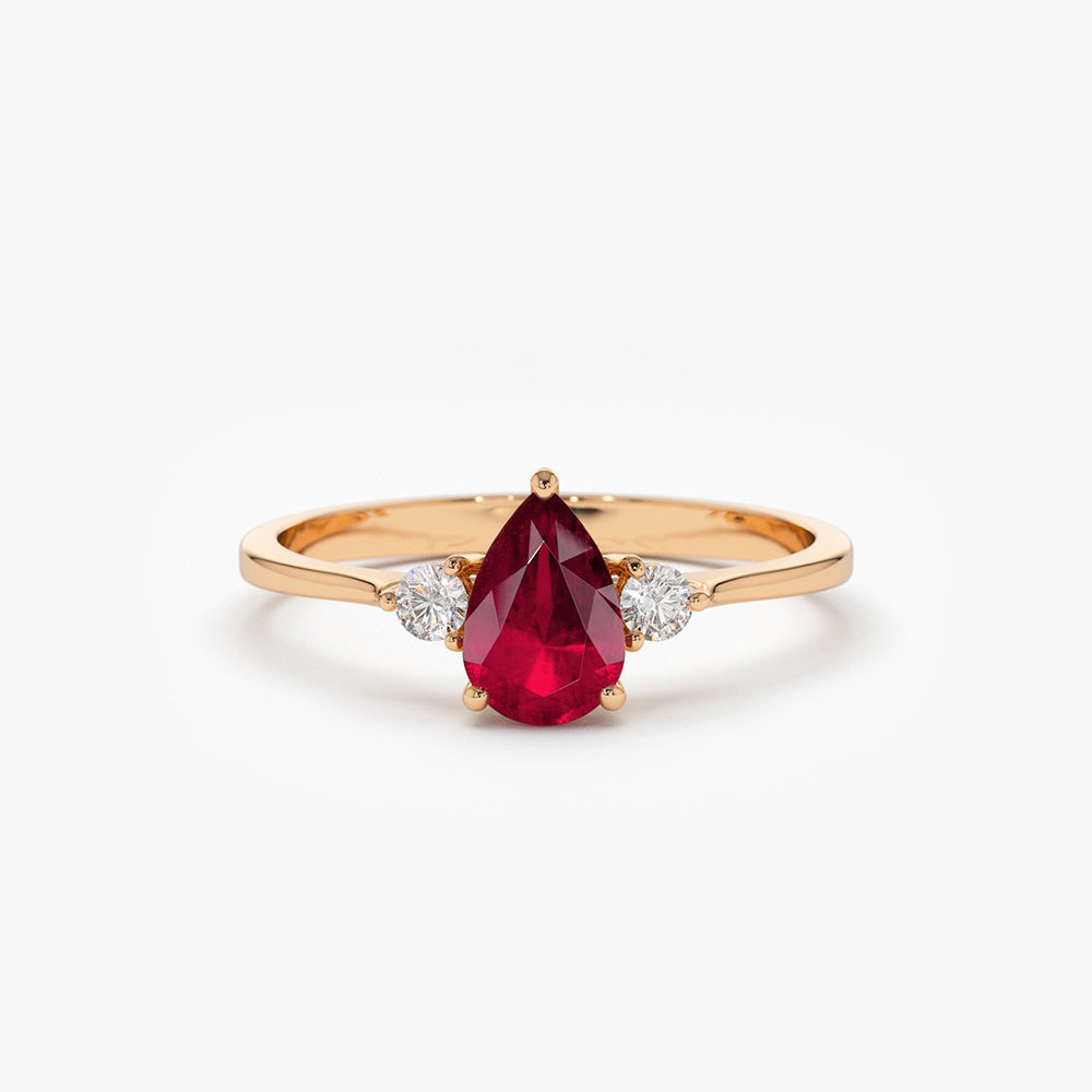 OBFJ1854 - 14K Pear Shape Ruby Ring with Diamonds 6