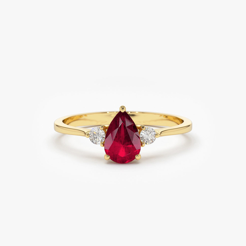 OBFJ1854 - 14K Pear Shape Ruby Ring with Diamonds 1