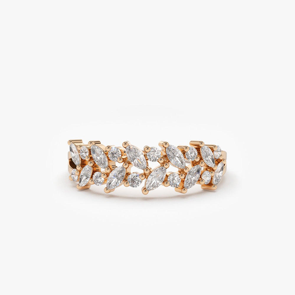 OBFJ1820 - 14K Gold Two Row Marquise & Round Diamond Ring 5