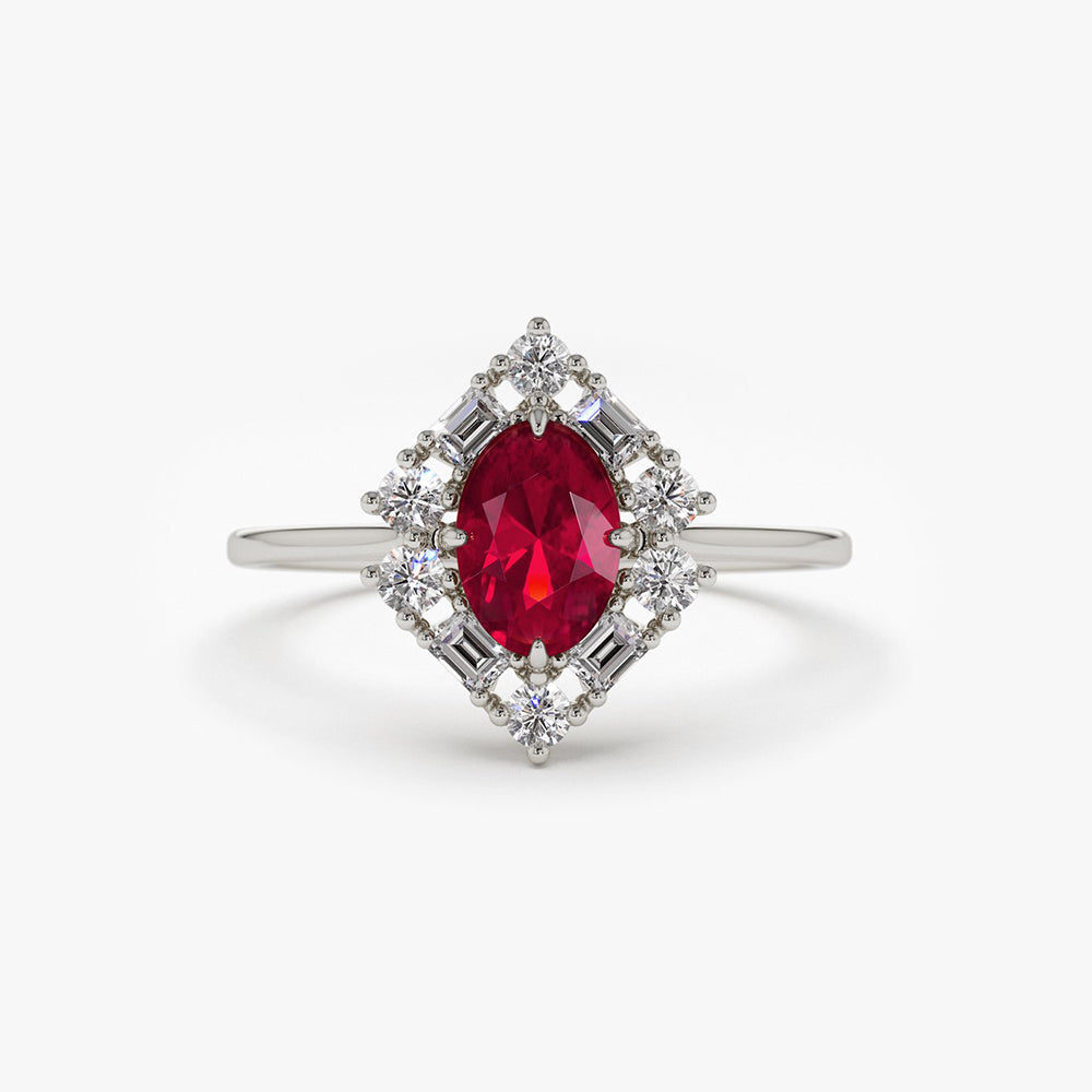 OBFJ1856 - 14K Unique Natural Ruby and Baguette Ring 5