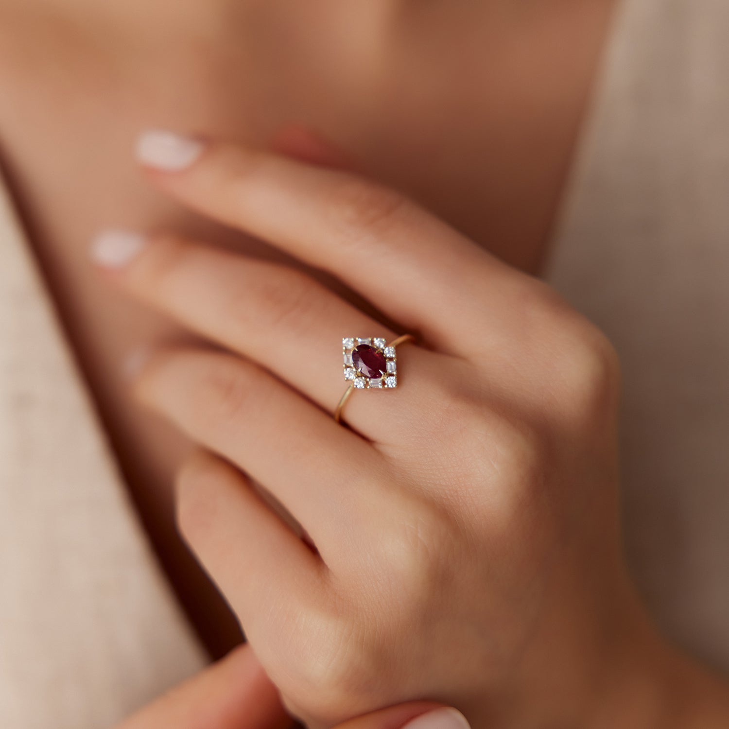 OBFJ1856 - 14K Unique Natural Ruby and Baguette Ring 2