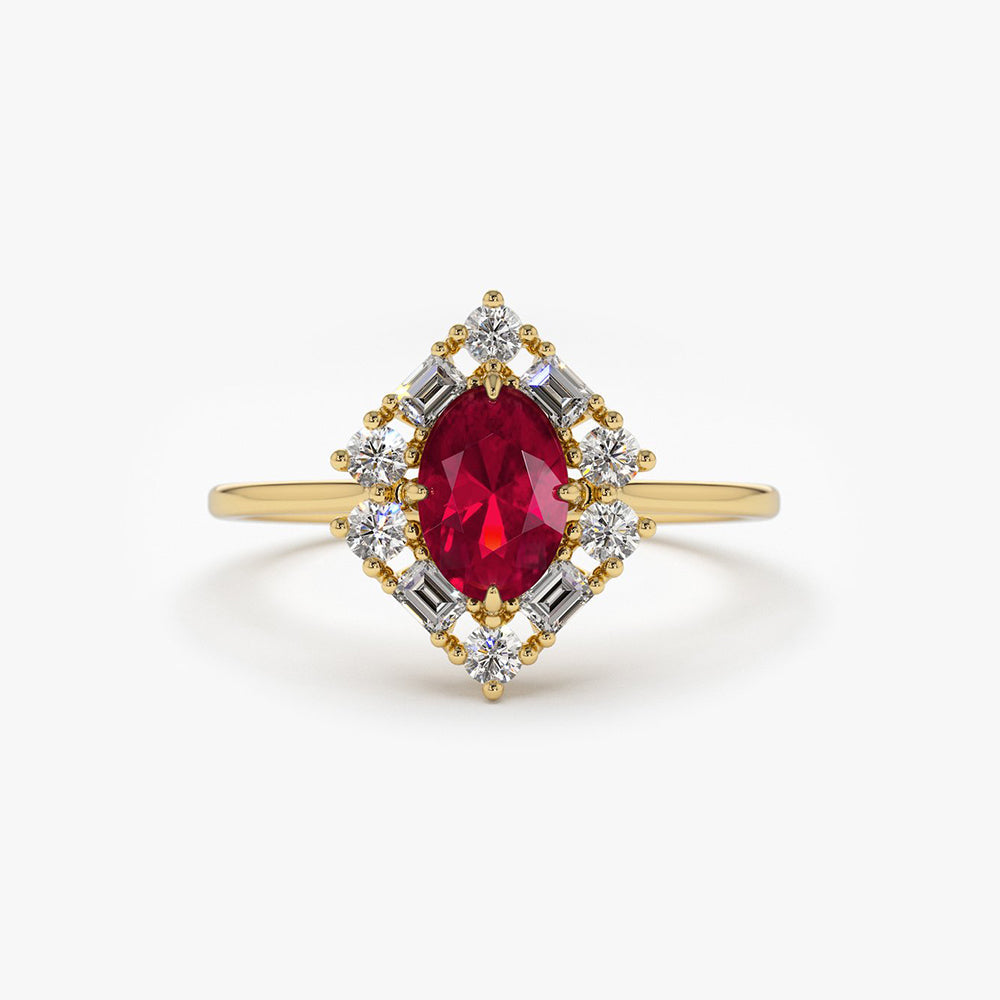 OBFJ1856 - 14K Unique Natural Ruby and Baguette Ring 1