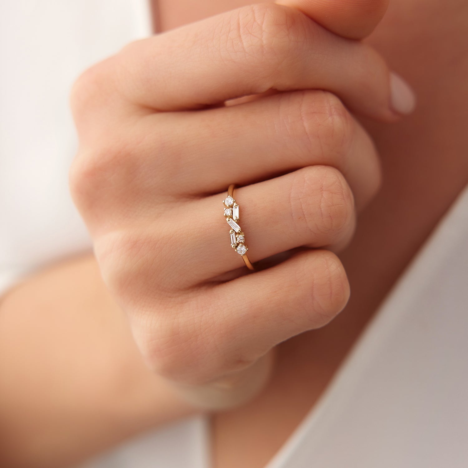 OBFJ1885 - 14K Scattered Baguette and Round Diamond Ring 2