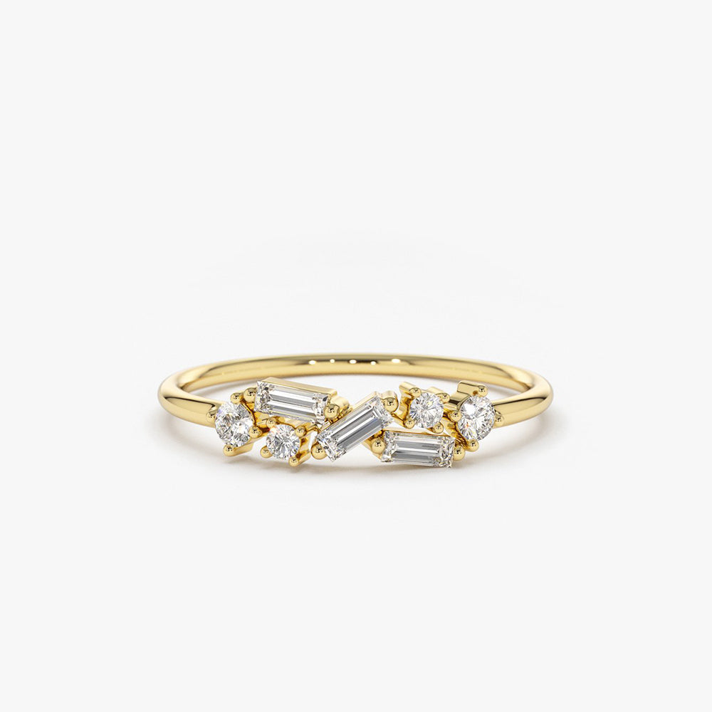 OBFJ1885 - 14K Scattered Baguette and Round Diamond Ring 1