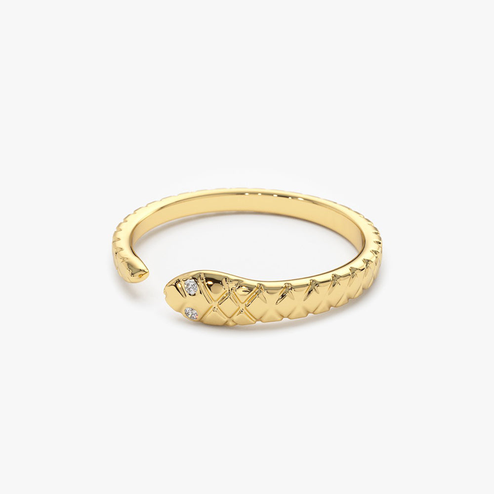 OBFJ1894 - 14k Snake Ring with Diamond Eyes 4