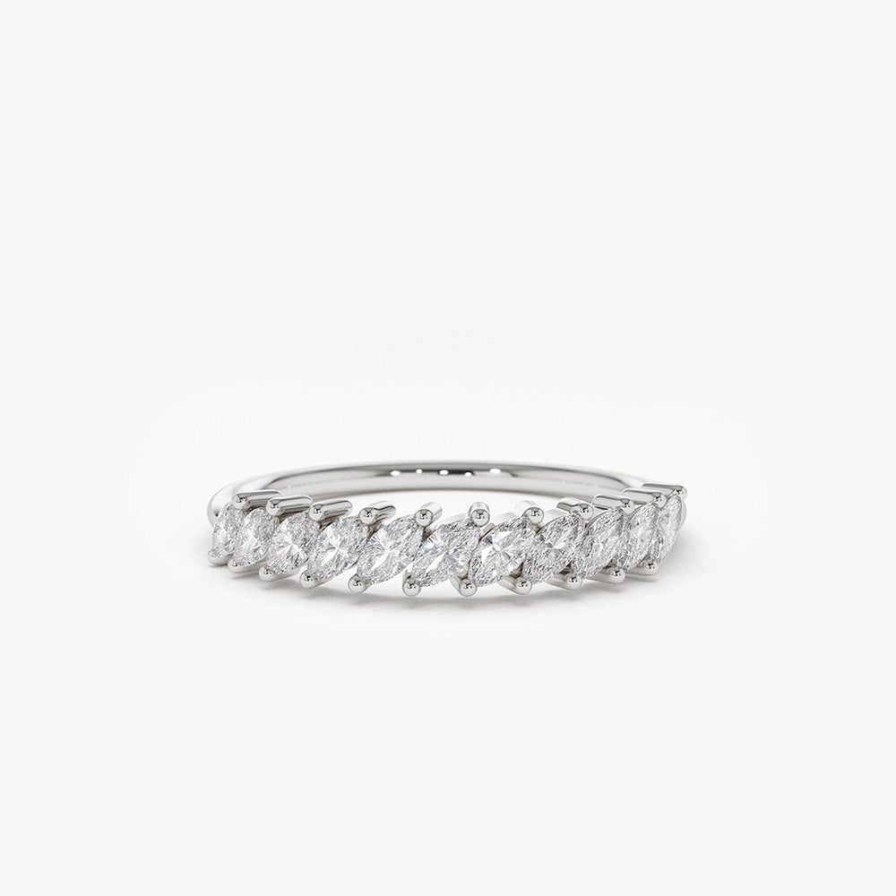 OBFJ0333 - 0.40 ctw 14K Domino Lab Grown Marquise Diamond Wedding Band - Daisy 4