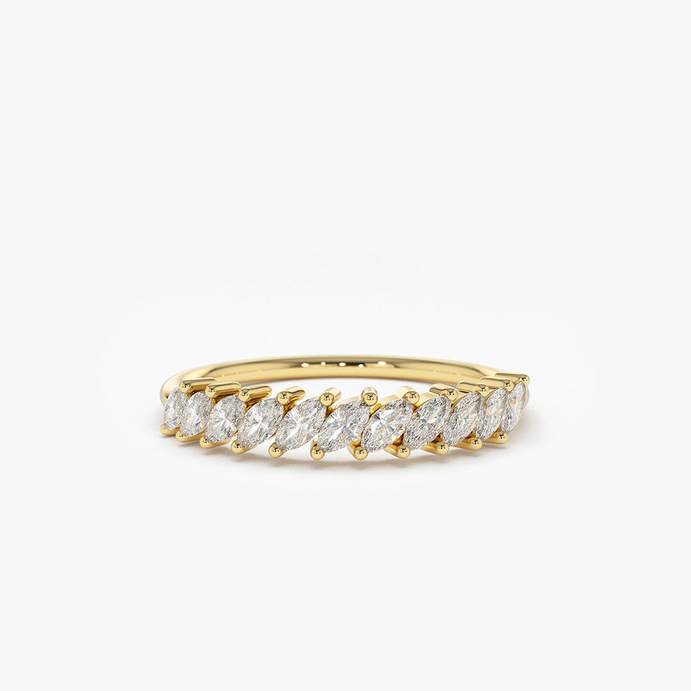 OBFJ0333 - 0.40 ctw 14K Domino Lab Grown Marquise Diamond Wedding Band - Daisy 1
