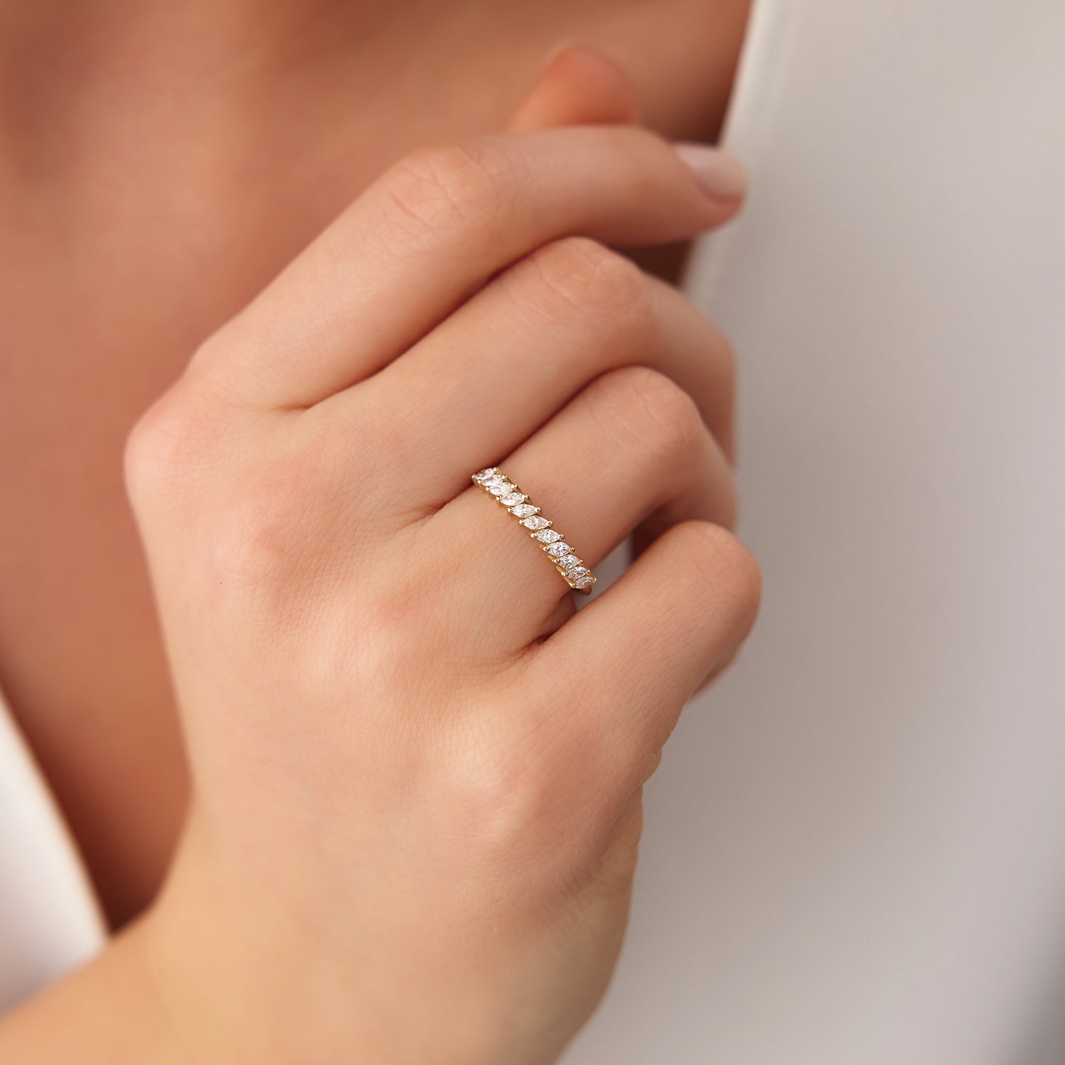 OBFJ1918 - 14K Gold Domino Marquise Wedding Band 2