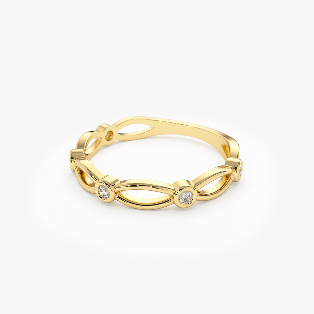 OBFJ1923 - 14K Gold Bezel Setting Unique Diamond Wedding Band 7