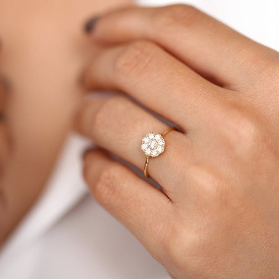 OBFJ1908 - 14K Gold Floral Diamond Ring 4