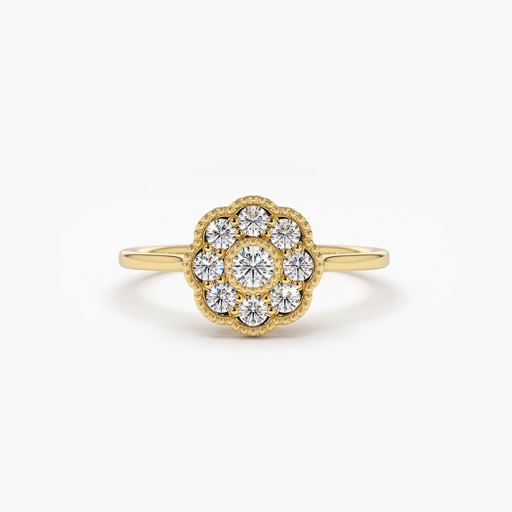 OBFJ1908 - 14K Gold Floral Diamond Ring 1