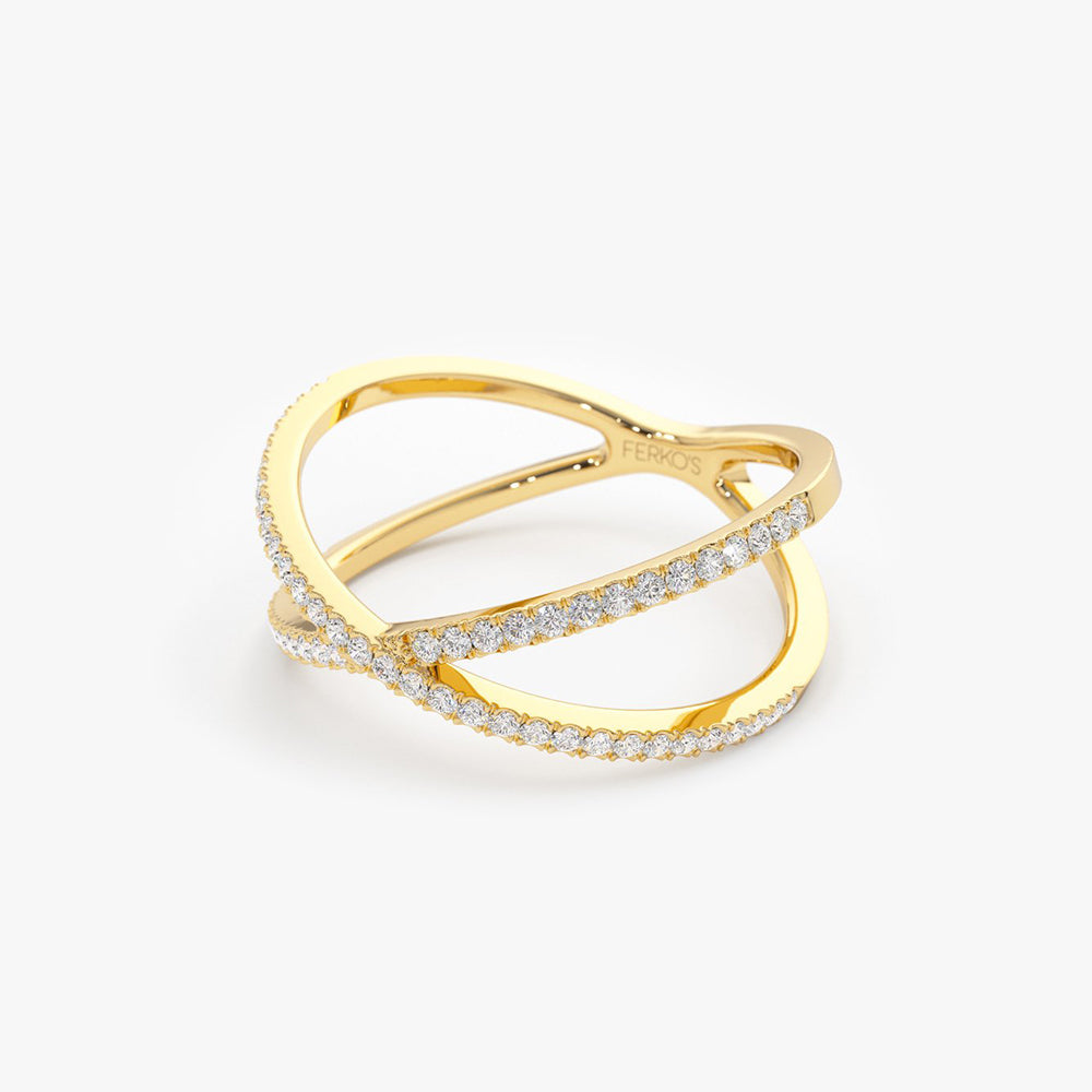 OBFJ2022 - 14K Gold Diamond Criss Cross Pave Ring 8