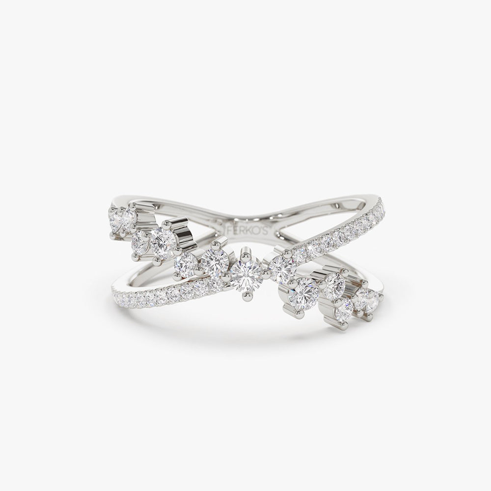 OBFJ2040 - 14k Gold Criss Cross Diamond Cluster Ring 7