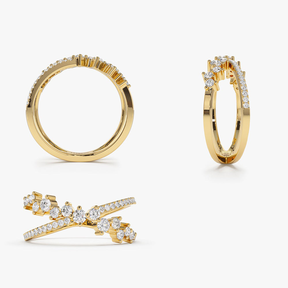 OBFJ2040 - 14k Gold Criss Cross Diamond Cluster Ring 9