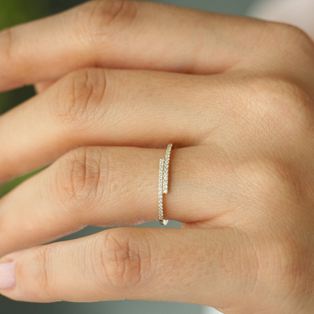 OBFJ2024 - 14k Cross Over Diamond Stackable Ring 2