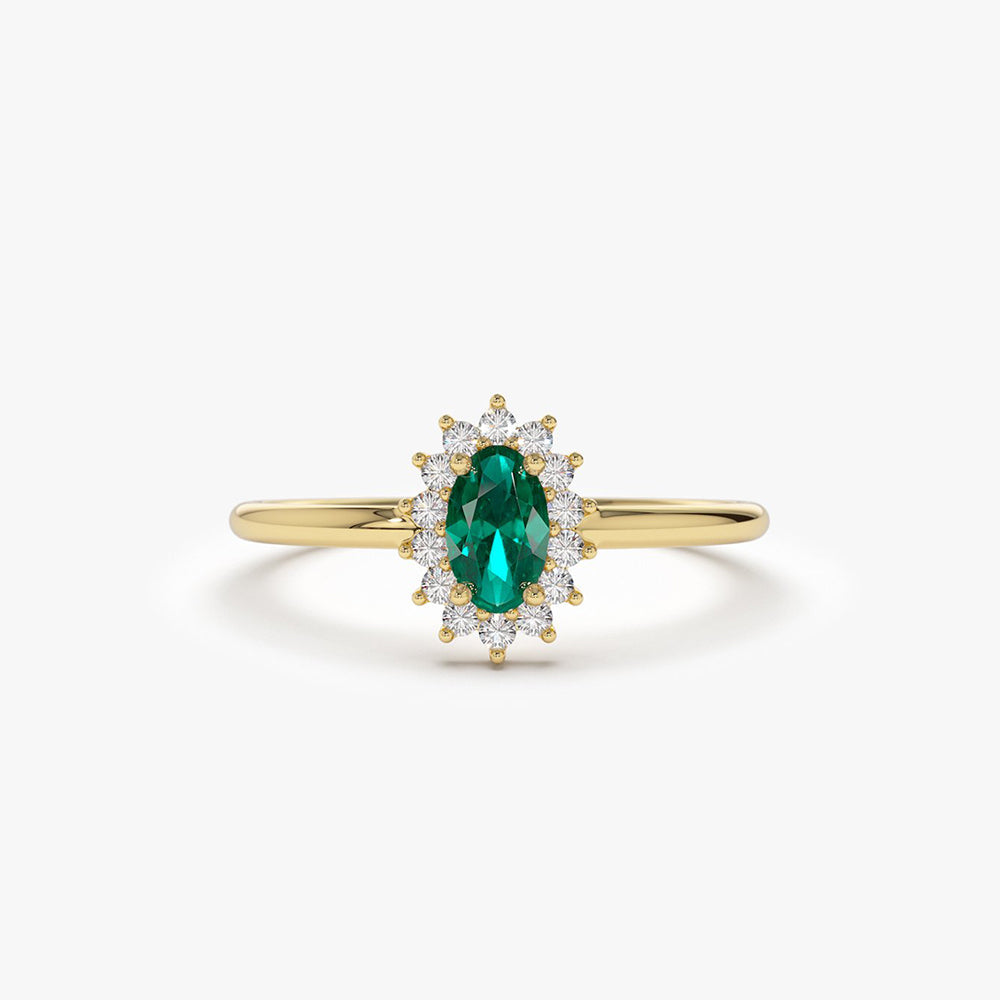 OBFJ2054 - 14k Emerald Ring with Halo Diamonds 1