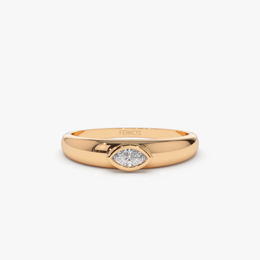 OBFJ2050 - 14k Dome Bezel Setting Marquise Diamond Solitaire Ring 6