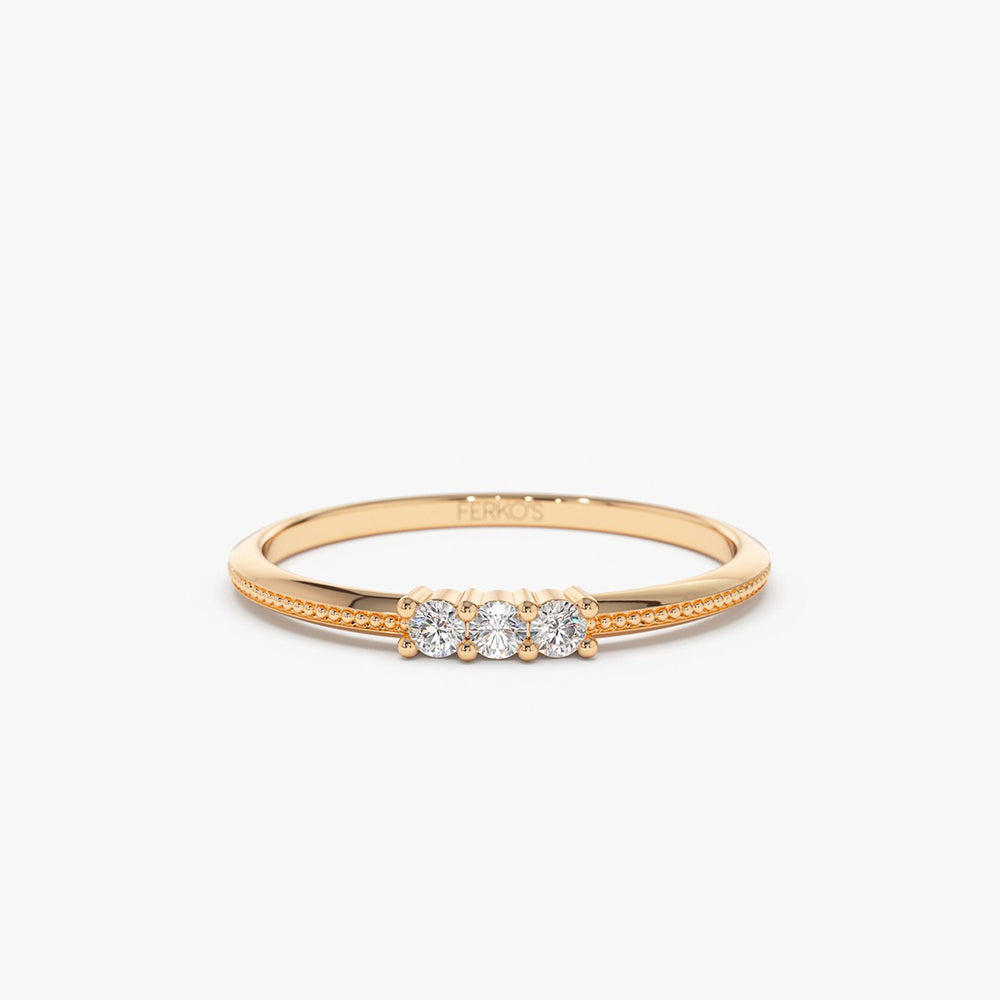 OBFJ2035 - 14k 3 Stone Beaded Diamond Ring 6